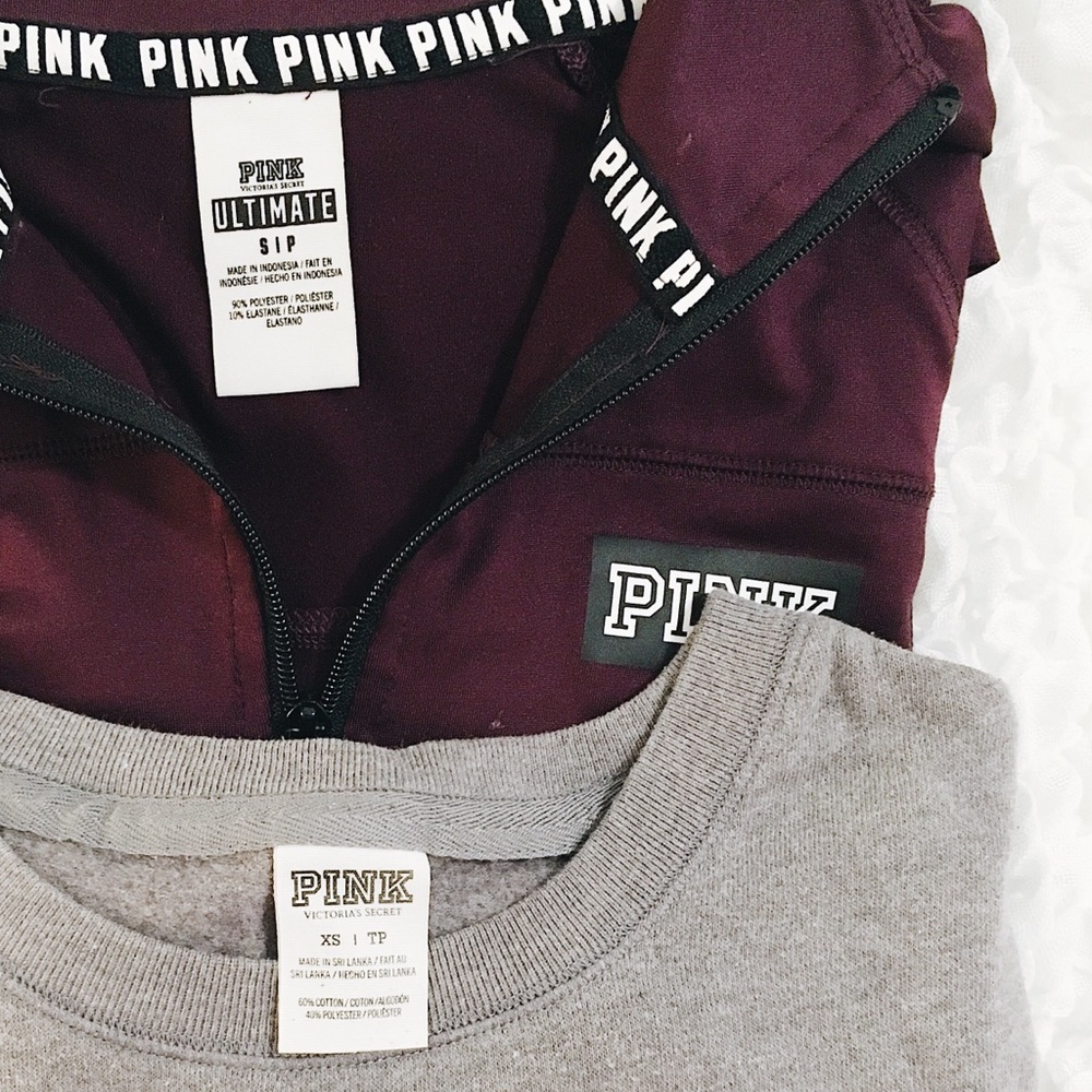 VS Pink maroon quarter zip and gray crew neck